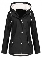 Plush Black Hooded Long Sleeve Coat