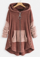 Plush Pink Hooded Long Sleeve Coat