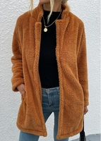 Pocket Dark Camel Lapel Long Sleeve Coat