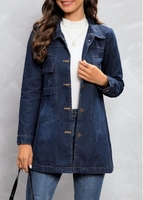 Pocket Denim Blue Shirt Collar Long Sleeve Jacket