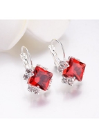 Red Metal Detail Rhinestone Design Earrings