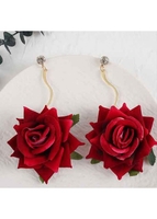 Red Valentines Rose Design Rhinestone Earrings