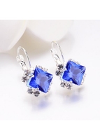 Rhinestone Blue Geometric Design Metal Detail Earrings