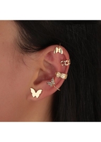 Rhinestone Butterfly Design Gold Metal Detail Earrings