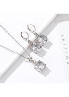 Rhinestone Design Metal Detail Silver Necklace Set