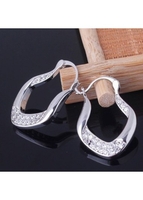 Rhinestone Detail Asymmetric Design Silver Earrings