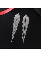 Rhinestone Detail Silver Tassel Design Earrings