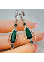 Rhinestone Green Waterdrop Design Metal Earrings