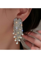 Rhinestone Heart Design Tassel Detail Earring Set