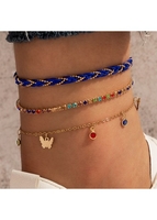 Rhinestone Multi Color Butterfly Detail Anklets Set