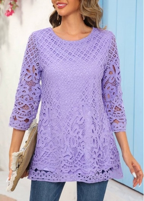 Rotita 3/4 Sleeve Lace Patch
Work Blouse Tunic Tops Lace
Light Purple Round Neck Blouse
- S