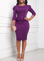 ROTITA 3/4 Sleeve Purple Faux Two Piece Dress