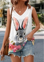 ROTITA Animal Print White V Neck Easter Tank Top