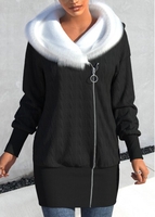 ROTITA Asymmetry Contrast Color Black Long Sleeve Coat