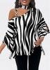 Rotita Asymmetry Zebra Stripe Print Black T Shirt - XL