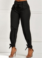 ROTITA Belted Elastic Mid Waisted Black Pants