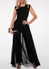 Rotita Black Chiffon Overlay Jumpsuit High Waist Round Neck Chiffon Overlay Black Jumpsuit - S
