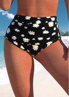 ROTITA Black Floral Print High Waisted Bikini Bottom
