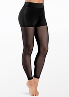 ROTITA Black Mesh Stitching Mid Waist Swim Leggings
