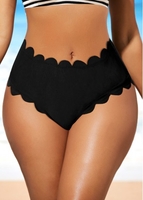 ROTITA Black Wave Edge Mid Waist Bikini Bottom
