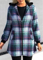 ROTITA Blackish Green Zipper Long Sleeve Tartan Jacket