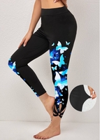 ROTITA Butterfly Print Black High Waisted Elastic Waist Leggings