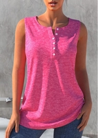 ROTITA Button Detail Pink Split Neck Tank Top