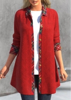 ROTITA Button Plaid Red Shirt Collar Long Sleeve Coat
