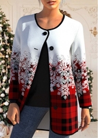 ROTITA Button Snowflake Print Red Round Neck Coat