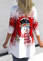 ROTITA Christmas Snowflake Print Long Sleeve Red Coat