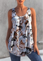 ROTITA Color Block Floral Print Wide Strap Tank Top
