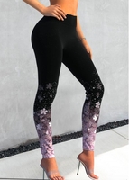 ROTITA Floral Print Black Skinny Elastic Waist Pants
