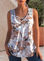 ROTITA Floral Print Lace Stitching White Tank Top