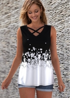 ROTITA Floral Print Ombre Cross Strap Tank Top