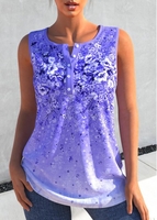 ROTITA Floral Print Purple Split Neck Tank Top
