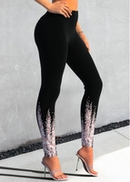ROTITA Geometric Print Black Skinny Elastic Waist Pants