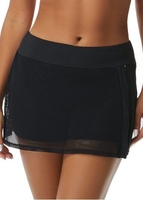 ROTITA High Waisted Black Inclined Zipper Swim Skirt
