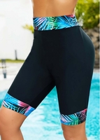 ROTITA High Waisted Leaf Print Swimwear Shorts