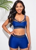 Rotita High Waisted Two Piece Swimsuit Double Strap Mesh Stitching Bikini Set - M