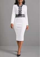 ROTITA Lace Patchwork White Long Sleeve Dress