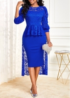 ROTITA Lace Royal Blue Round Neck Bodycon Dress