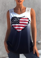 ROTITA Lace Stitching American Flag Print Color Block Tank Top