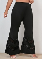 ROTITA Lace Stitching Black Plus Size Flare Pants