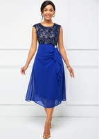 ROTITA Lace Stitching Cap Sleeve Flounce Dress