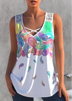 ROTITA Lace Stitching Cross Strap White Tank Top