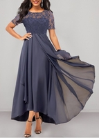 ROTITA Lace Stitching Dusty Purple Asymmetric Hem Dress