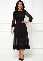 ROTITA Lace Stitching Mesh Sleeve Black Dress