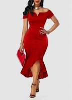 ROTITA Lace Stitching Off Shoulder Red Mermaid Dress