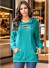 Rotita Lace Up Cyan Long Sleeve Hoodie - XL