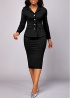ROTITA Lapel Black Long Sleeve Two Piece Suit